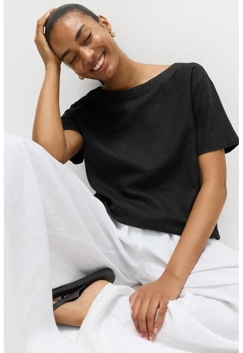 Tricou lejer din amestec de in, Gri antracit