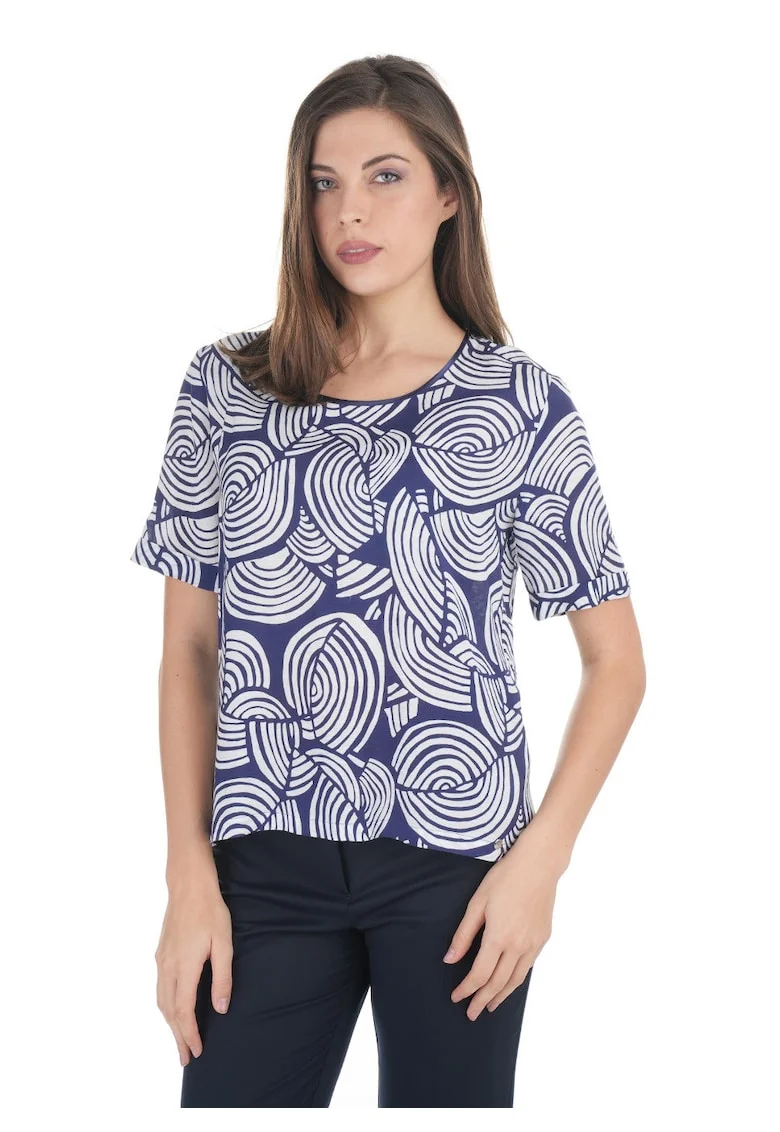 Bluza din amestec de viscoza si in, cu motive geometrice