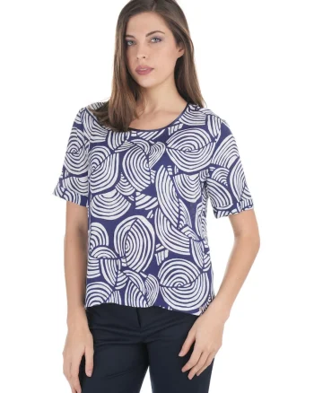 Bluza din amestec de viscoza si in, cu motive geometrice