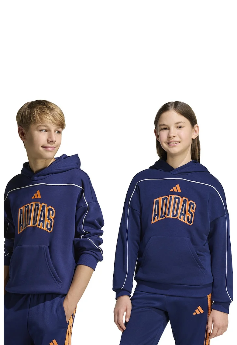 Hanorac unisex din amestec de bumbac cu logo, Albastru inchis/Portocaliu deschis