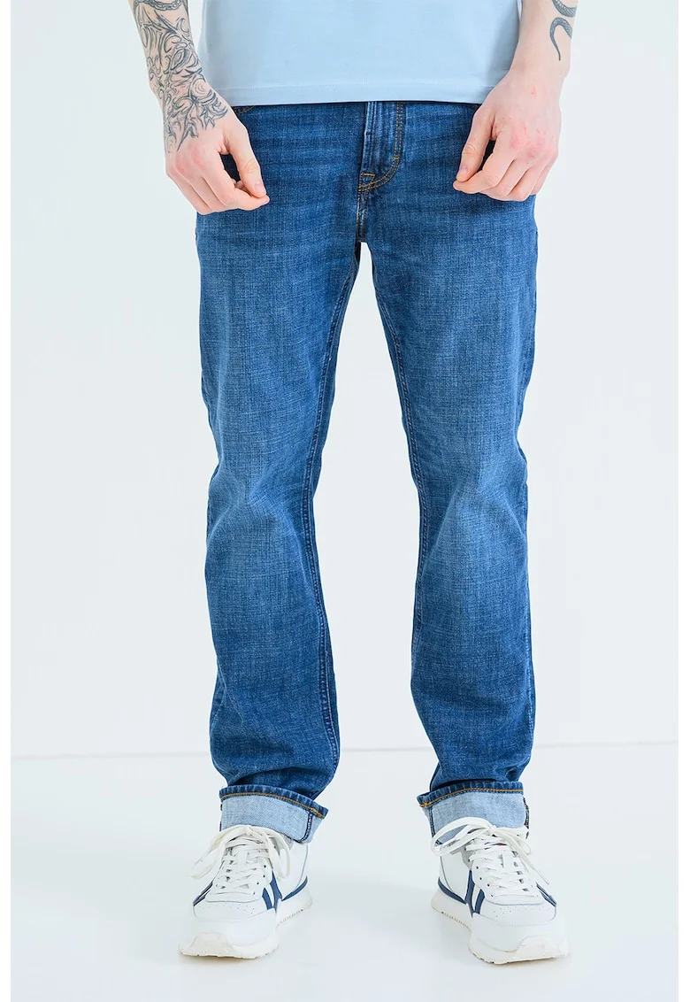 Blugi relaxed fit cu talie medie, Albastru melange