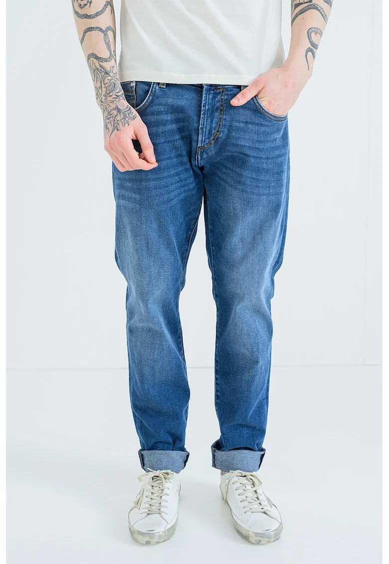 Blugi relaxed fit cu talie medie, Albastru melange
