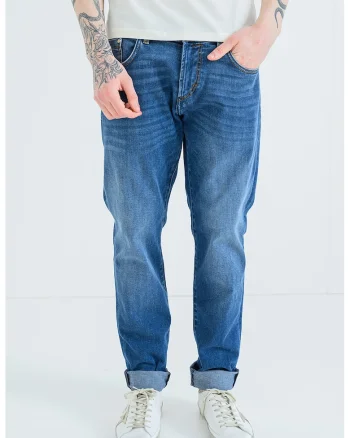 Blugi relaxed fit cu talie medie, Albastru melange