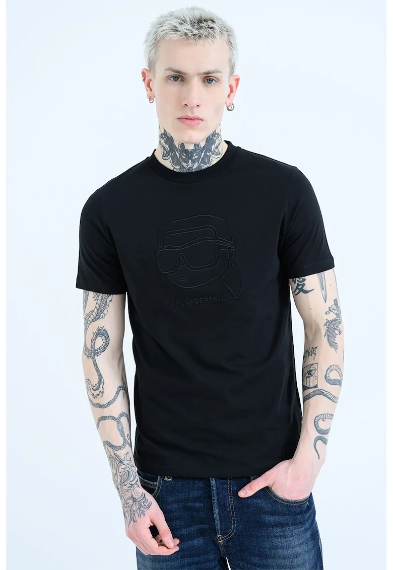 Tricou de bumbac cu imprimeu logo, Negru