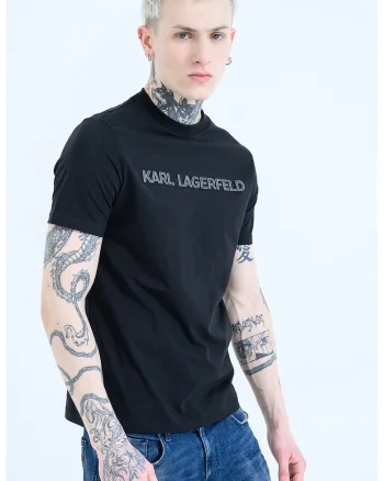 Tricou de bumbac cu aplicatie logo, Negru