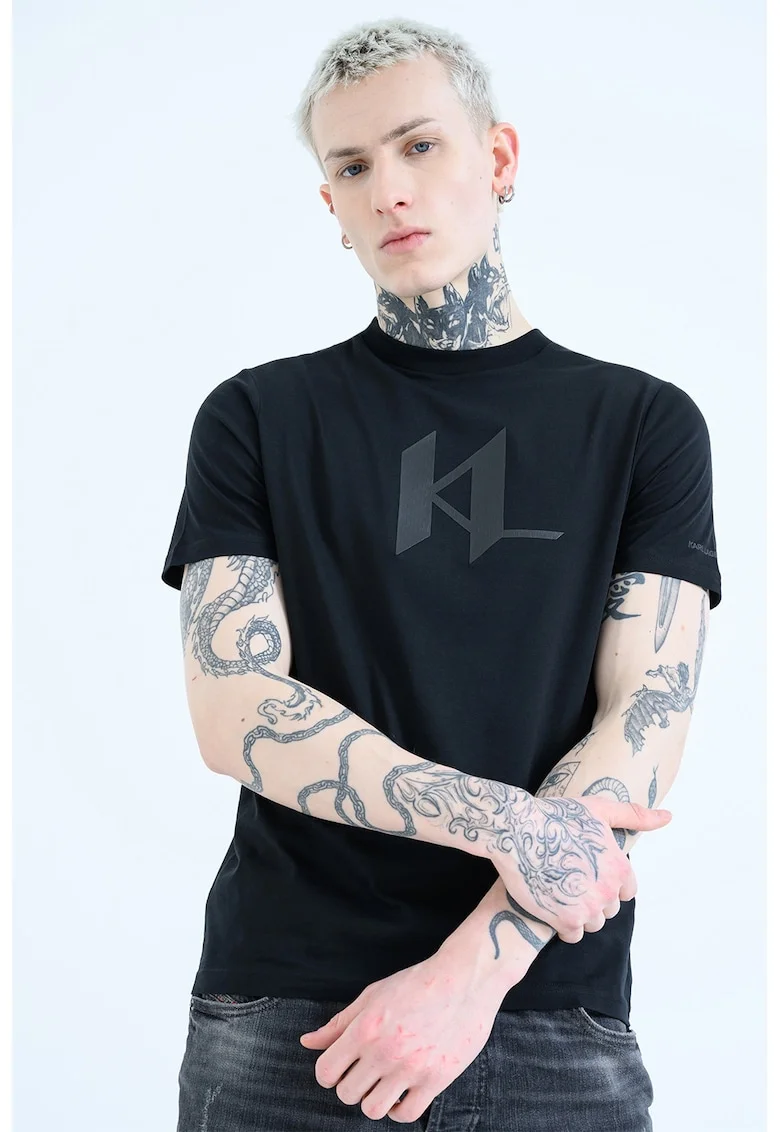 Tricou de bumbac cu imprimeu, Negru