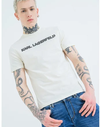 Tricou de bumbac cu aplicatie logo, Crem
