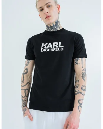 Tricou cu logo contrastant pe piept, Negru
