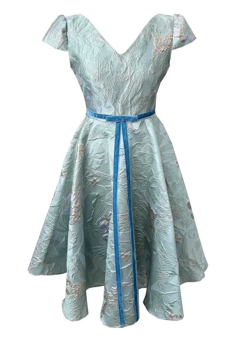 Rochie midi din brocart Carla, Verde menta