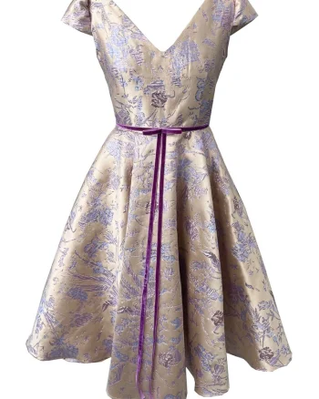 Rochie midi din brocart Carla, Violet/Bej deschis