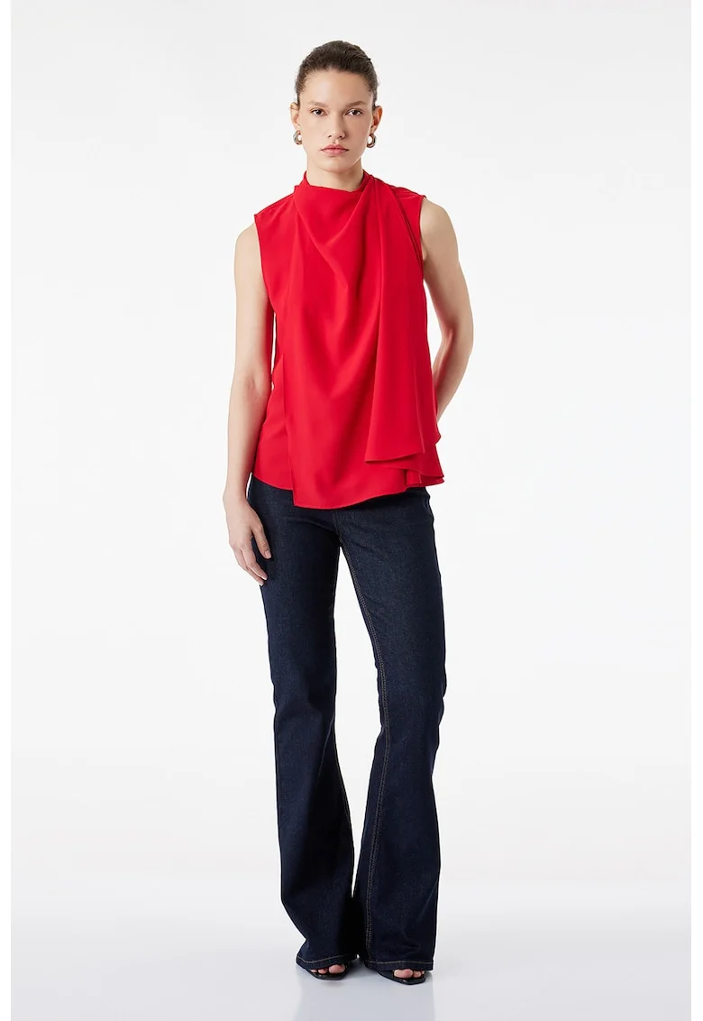 Bluza fara maneci cu model drapat, Rosu