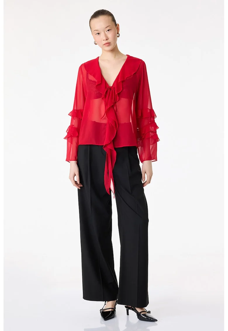 Bluza semitransparenta cu volane, Rosu