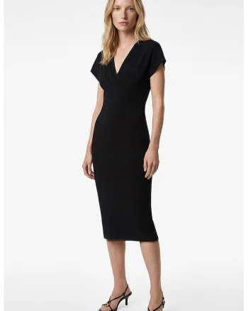 Rochie cu decolteu in V si maneci scurte, Negru