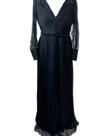 Rochie maxi din matase cu detalii brodate Jacqueline, Negru