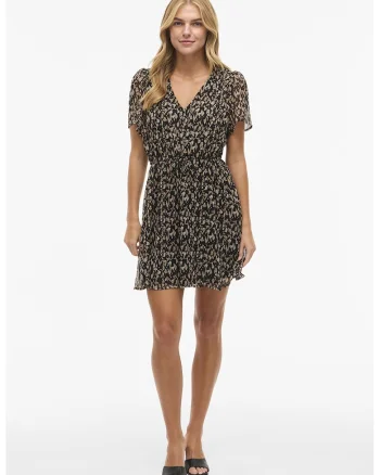 Rochie scurta cu decolteu in V, Negru/Bej