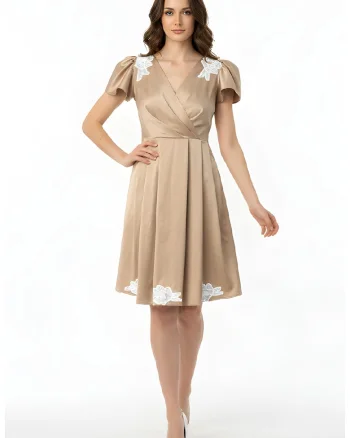 Rochie din bumbac satinat cu decolteu cache-cour Okino, Bej