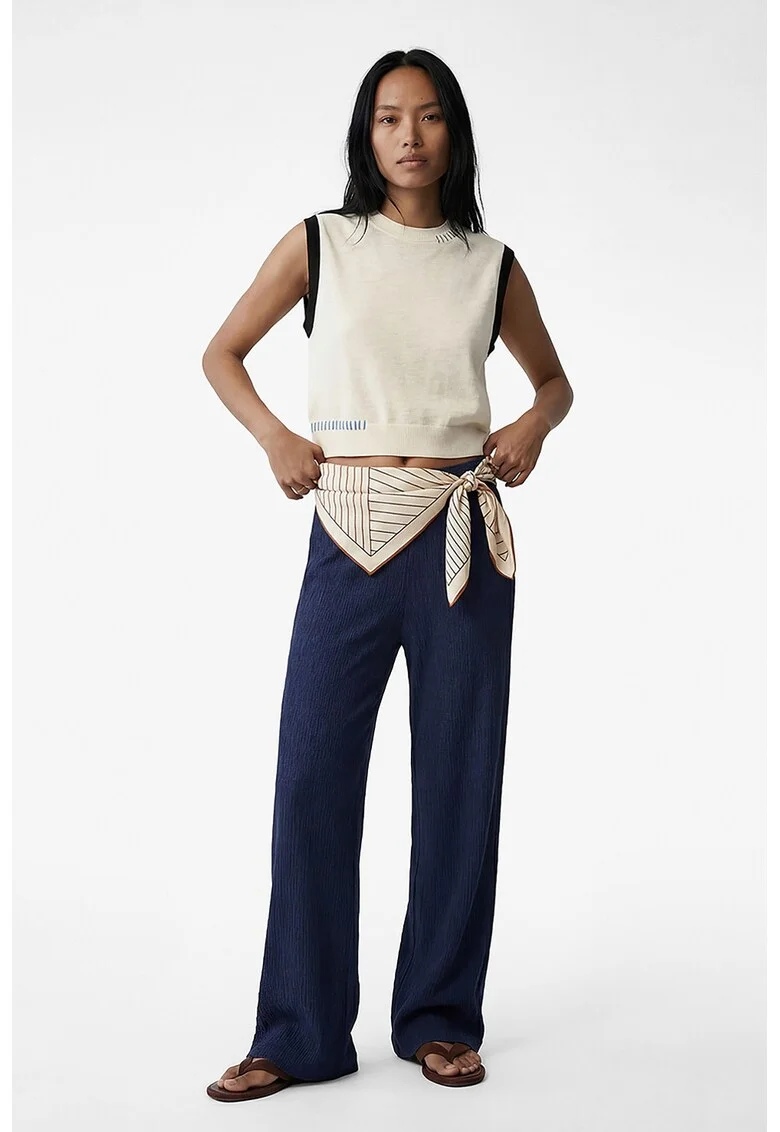 Pantaloni cu croiala dreapta si aspect texturat, Albastru inchis