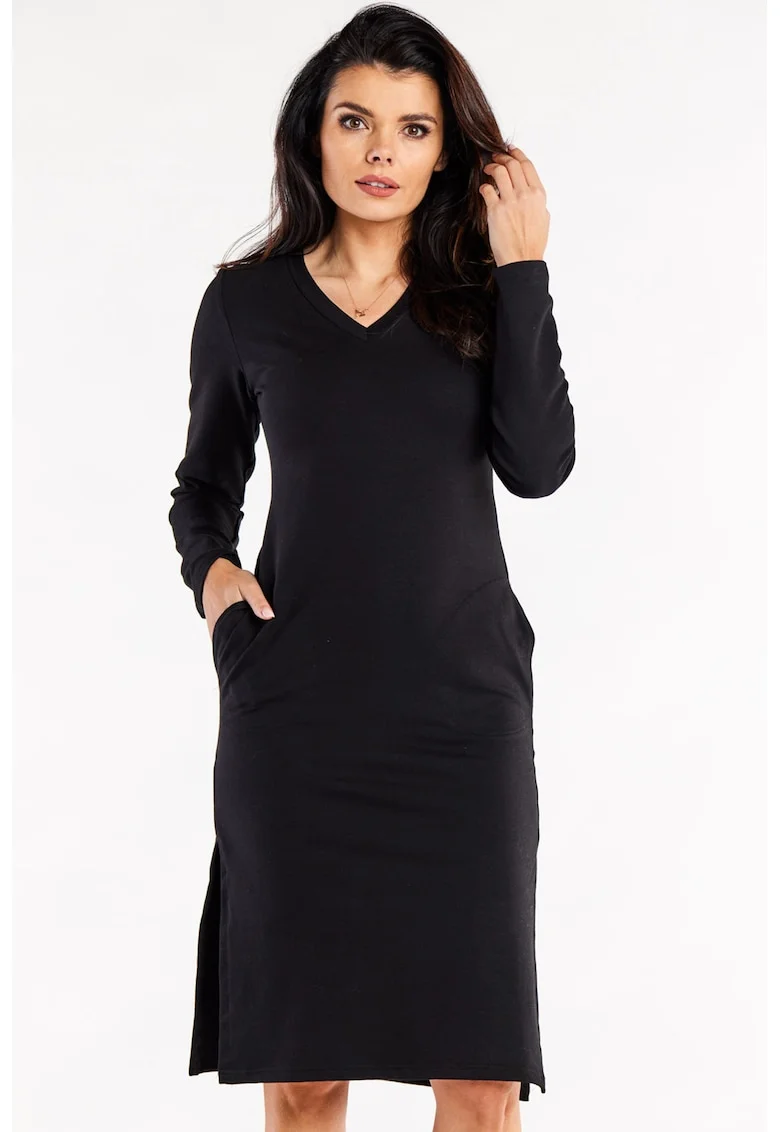 Rochie bodycon din bumbac cu slituri in partile laterale