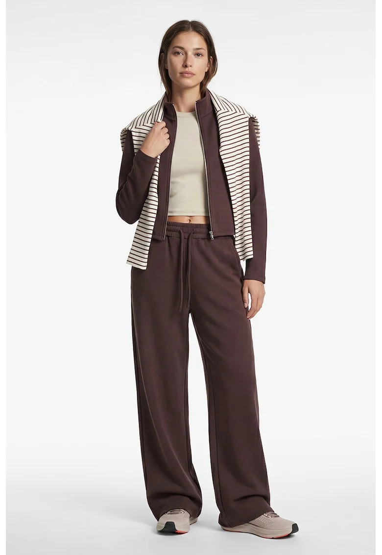 Bluza de trening crop cu fermoar, Maro melange