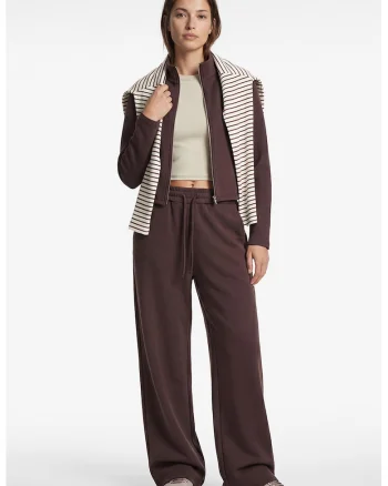 Bluza de trening crop cu fermoar, Maro melange