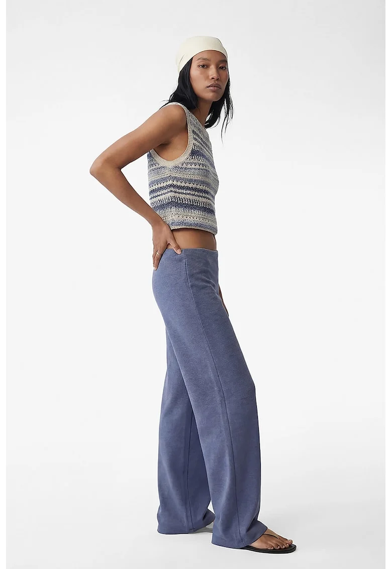 Pantaloni tricotat fin cu croiala ampla, Albastru melange