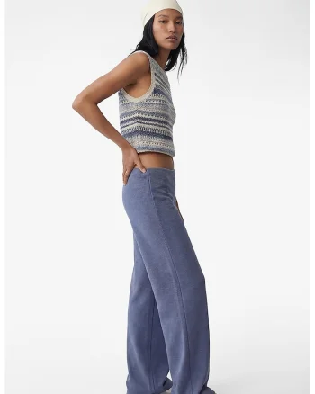 Pantaloni tricotat fin cu croiala ampla, Albastru melange