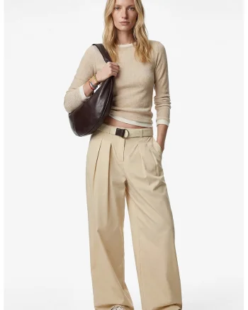 Pantaloni cu croiala ampla si pliuri, Bej deschis