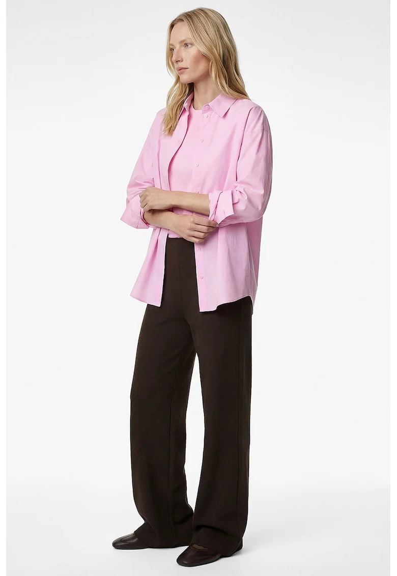 Pantaloni cu croiala ampla si talie elastica, Maro
