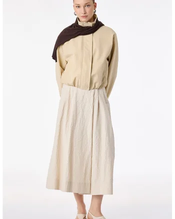 Fusta-pantalon midi texturata, Bej deschis