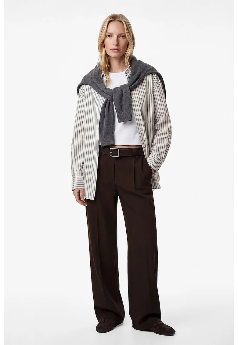 Pantaloni cu croiala ampla si pliuri, Maro inchis