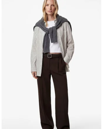 Pantaloni cu croiala ampla si pliuri, Maro inchis