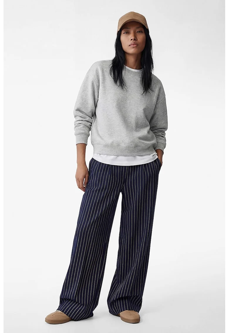Pantaloni cu croiala ampla si model cu dungi discrete, Bleumarin