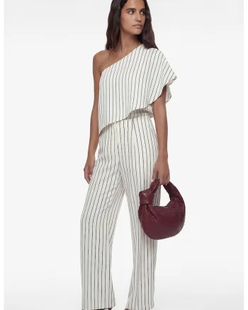 Pantaloni din amestec de modal cu model in dungi, Alb
