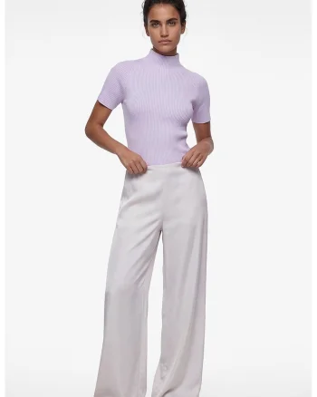 Pantaloni din satin cu croiala palazzo, Lila