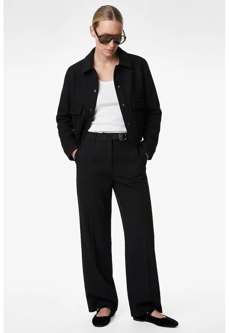 Pantaloni cu croiala dreapta si curea integrata, Negru