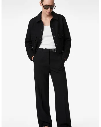 Pantaloni cu croiala dreapta si curea integrata, Negru