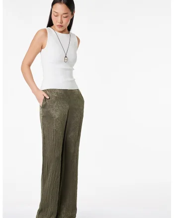 Pantaloni relaxed fit cu model uni, Kaki