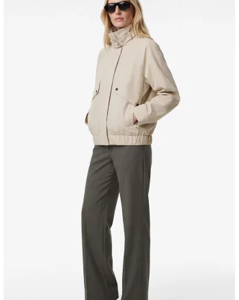 Pantaloni cu croiala dreapta si model uni, Gri melange