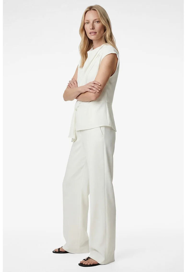 Bluza cu maneci scurte si segment drapat, Alb