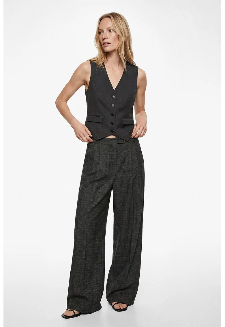 Pantaloni eleganti cu model in carouri, Gri antracit