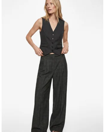 Pantaloni eleganti cu model in carouri, Gri antracit