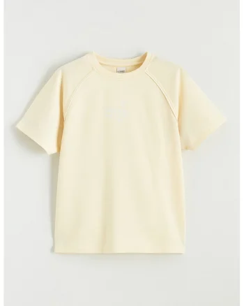 Tricou cu decolteu la baza gatului si maneci raglan, Galben vanilie
