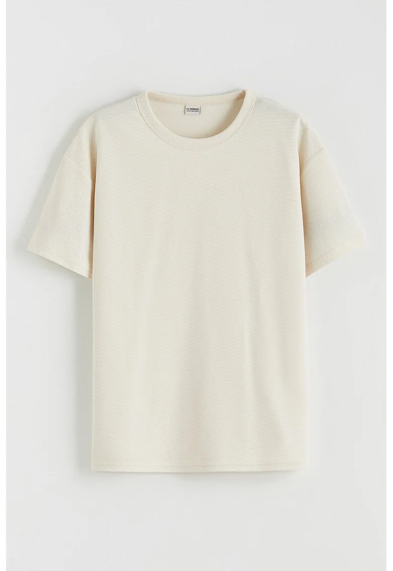 Tricou din amestec de bumbac cu maneci cazute, Bej