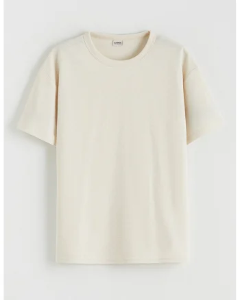Tricou din amestec de bumbac cu maneci cazute, Bej