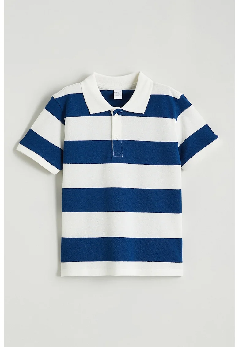 Tricou polo cu dungi, Albastru royal/Alb optic