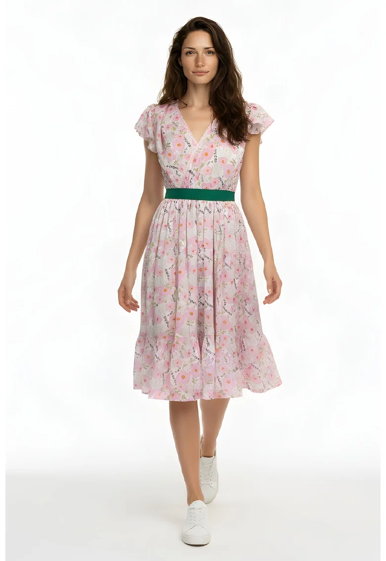 Rochie midi cu decolteu cache-cour Elara, Multicolor