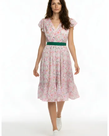 Rochie midi cu decolteu cache-cour Elara, Multicolor