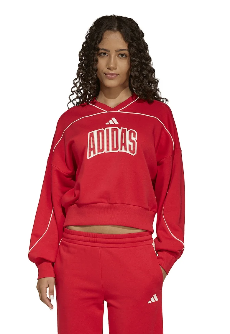 Bluza de trening cu maneci cazute si decolteu en-coeur, Rosu vermillion