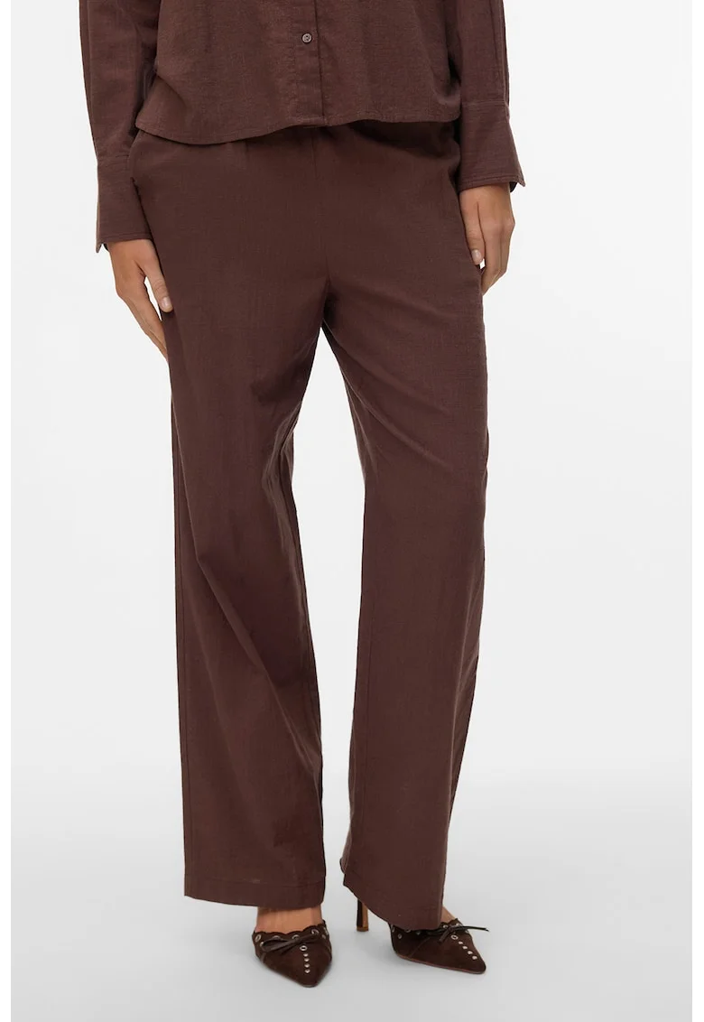 Pantaloni drepti din amestec de bumbac organic si in, Maro pamantiu