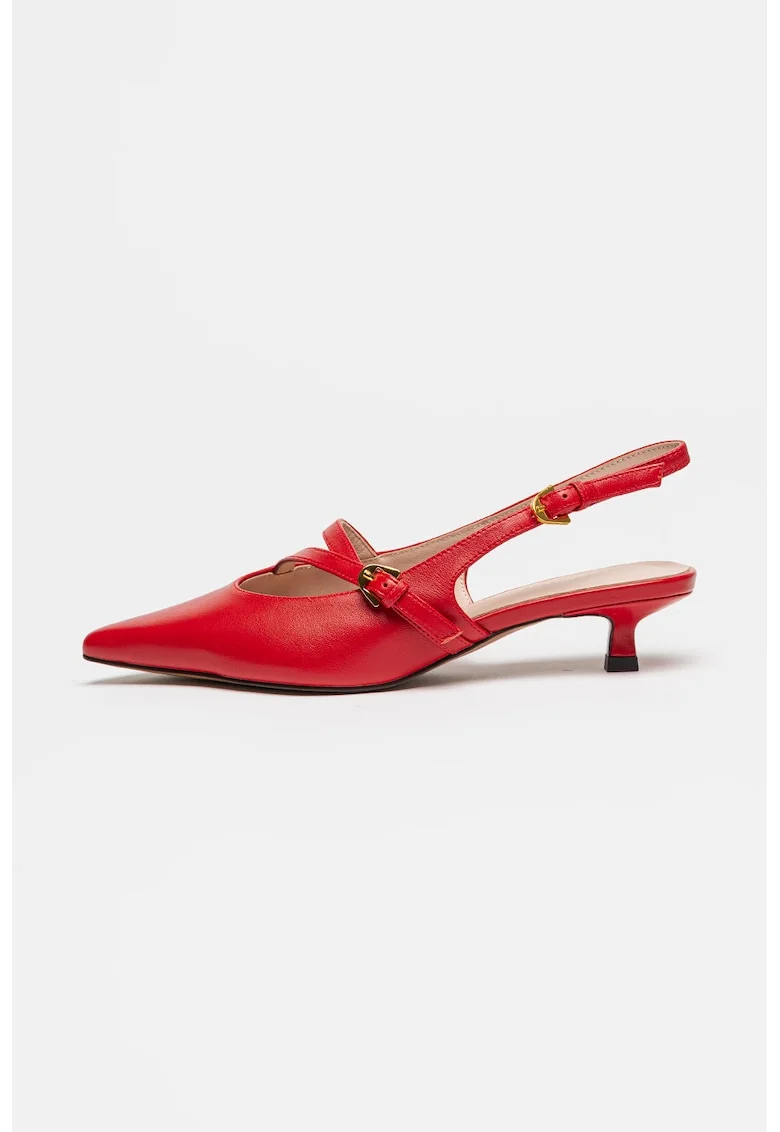 Pantofi slingback de piele cu varf ascutit Ginko, Rosu